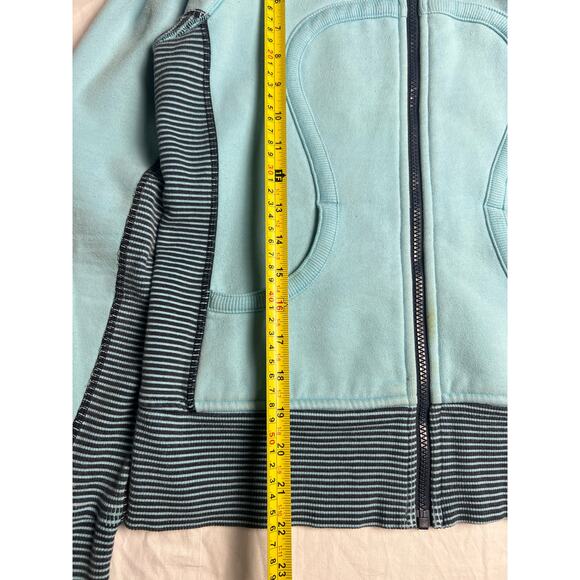 Lululemon Blue Medium Scuba Hoodie Women Striped Full Zip Thumbholes Heavyweight - Picture 4 of 9